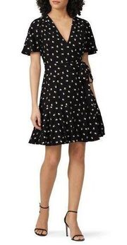 Jill Jill Stuart Black Floral Print V-Neck Wrap Short Sleeve Mini Dress Size 14