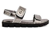 Christian Louboutin Lock Cool Metallic Gunmetal Croc-Embossed Sporty Sandals