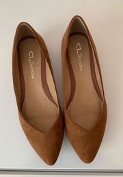 brown suede pointed toe shoes with small wedge