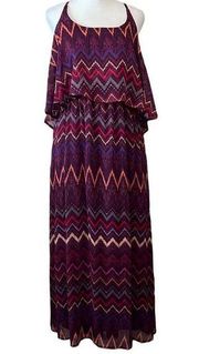 Faded Glory EUC purple zig zag print maxi dress adjustable straps fully lined