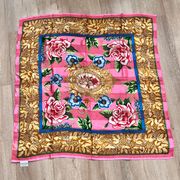 Square Scarf Swiss Silk Company 100% Silk Pink Roses 34” Beautiful