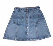 Divided Denim Mini Skirt Size 2 Blue Button Front Jean Light Medium Wash Cotton