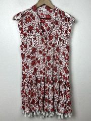 Poupette St. Barth Heni Tassel Mini Dress Size S Red White Floral Beach Coastal