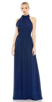 NWT Mac Duggal 55035 Midnight High Neck Chiffon Sleeveless Gown Size 0