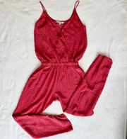 Red Patterned V-Neck Pantsuit Jumpsuit size Small