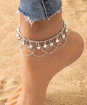 2pc Euro-american Style Metal Layered Chain & Bell Design Anklet For Women Beach