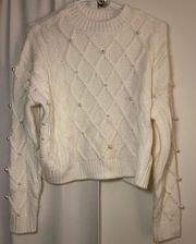 Pearl Embellished White Long Sleeve Sweater