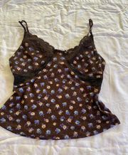 Vintage Brown Lace Floral Tank Top