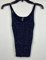 Vintage Gap Navy Beaded And Sequin Knit Tank Top Medium Stretchy, Strappy