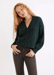 Madewell Emerald Green Chunky Knit Waller Crop Cardigan Sweater Size XS