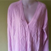 WHITE Stag Long Sleeve Pink Cardigan Sweater Size Large