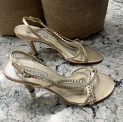 Size 6 1/2 Beige Strappy Sandal W/ Bling