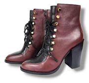 & Other Stories Black Burgundy Leather Lace-up Boots Block Heel Size 9