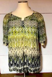 Rebecca Malone plus size 2X green with gold threads tunic