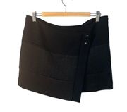 CAbi #926 Stretch Textured Asymmetrical Hem Button Wrap Mini Skirt Black sz M