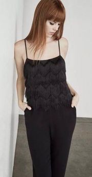 BCBG MAXAZRIA Brianne Eyelash Fringe Jumpsuit Black NWT