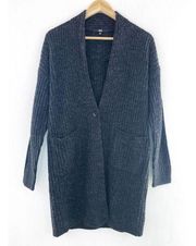Uniqlo 100% Wool Longline Cardigan Sweater XS Ribbed Dark Heather Gray Oversized