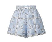 Sandro Judy Blue Linen Blend Paisley Print High Rise Drawstring Shorts Size 6