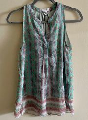 Sleeveless Pink floral Blue Green Blouse Size Small