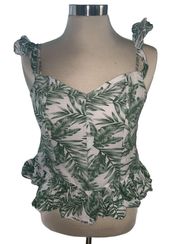 Milk & Honey blouse adjustable straps ruffled bottom palm leaves print Sz Med