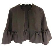 INA Jacket Size Small Black Ruffle Crop Career Work Office Business Casual