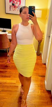 Ruched Midi Skirt in Light Yellow
