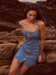 ZARA denim blue jean button down tank top mini dress XS