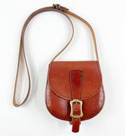 Genuine Leather Crossbody Ireland Saddle Bag Purse Brown Gold Buckle