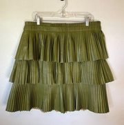Mare Mare Faux Leather Mini Skirt Size XL Olive Green Tiered Pleats New