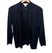 EXCLUSIVELY MISOOK PETITE Women's Large Open Front Collared Knit Blazer Black