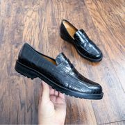 Ralph Lauren • vintage 90s black loafers lug sole croc embossed leather chunky