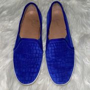 Joie Huxley Royal Blue Croc Print Suede Slip on sneakers/loafers