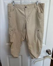 Woolrich Womens khaki tan Ruched Legs Hiking Capris Crop Cargo Pants Size 10