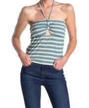 O’ Neill Jacyln Halter Tank Top Medium M Dark Teal White Stripes