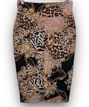 leopard zebra gold chain Pencil Skirt pull on Stretchy