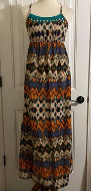 Mossimo Maxi dress Crochet with beads  Crisscross back Size Small