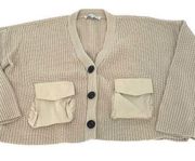 English Factory Womens Cardigan Sweater Crop Long Sleeve Acrylic Beige Large