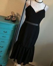 New Aqua Little Black Midi Dress with Flounce Ruffle Hem Lace Crochet Insets