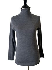 Halogen Merino Wool Thin Knit Sweater Turtleneck Rolled Hem Gray Women Size M P