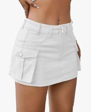 Low Waisted White Cargo Mini Skirt