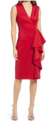 NWT Cascading Ruffle Sleeveless Tailored Red Cocktail Dress Women’s Size 10 NEW