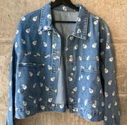 Woman’s SHEIN Skull Denim Crop Jacket Size 2XL Blue All Over Print