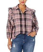 Jessica Simpson Shirt Sadie Ruffle Plaid Blouse Puff Sleeves Size XL NWT $69.50