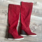 PALOMA BARCELO Serafine Over-the-Knee Red Pointy Suede Wedge Boots Sz 36(5.5 US)