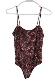 Blue Blush Bodysuit Womens Size Large Floral Red Spaghetti Straps Tank‎ Top