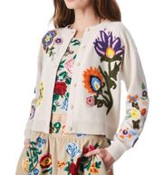 Sweater Lelia Crewneck Cardigan Floral Embroidered Sand M GUC