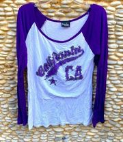 Popular Sports White & Purple California Logo Baseball Tee. Size Small. EUC!