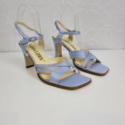 Sam & Libby Womens Sandals Size 7.5 Blue Satin Strappy Open Toe Slingback Heels