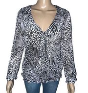 Allison Taylor polka dot zebra print crinkle blouse