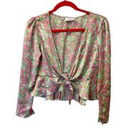 Dress Forum Silky Floral Tie Wrap Top Medium NWOT